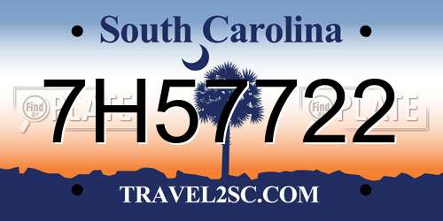 7H57722 South Carolina License Plate