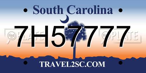 7H57777 South Carolina License Plate