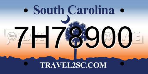 7H78900 South Carolina License Plate