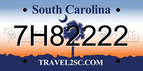 7H82222 South Carolina License Plate