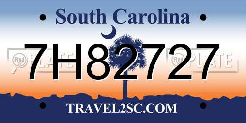 7H82727 South Carolina License Plate