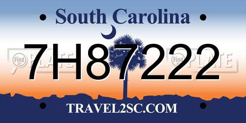 7H87222 South Carolina License Plate