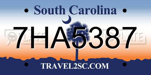 7HA5387 South Carolina License Plate