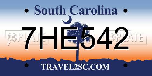 7HE542 South Carolina License Plate