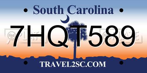 7HQT589 South Carolina License Plate