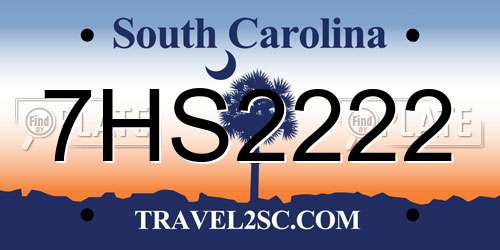 7HS2222 South Carolina License Plate