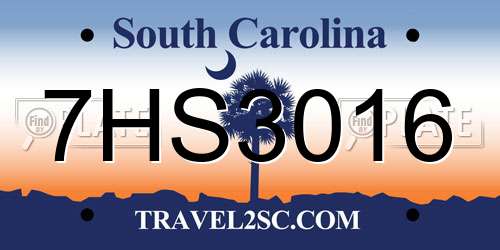 7HS3016 South Carolina License Plate
