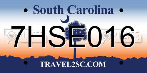 7HSE016 South Carolina License Plate