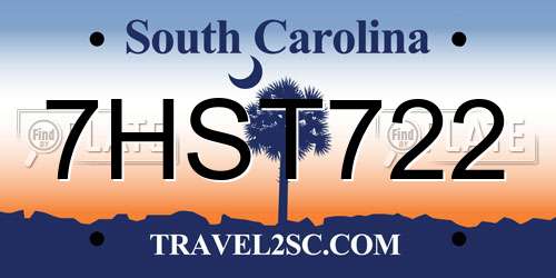 7HST722 South Carolina License Plate