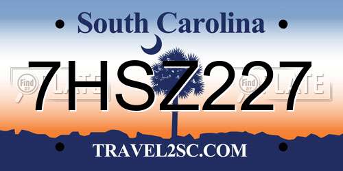 7HSZ227 South Carolina License Plate