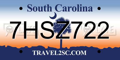 7HSZ722 South Carolina License Plate