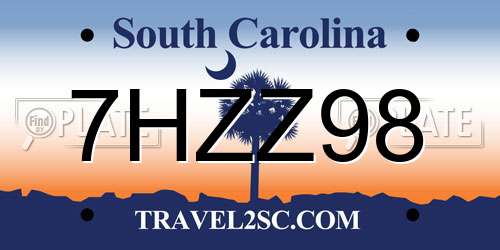 7HZZ98 South Carolina License Plate