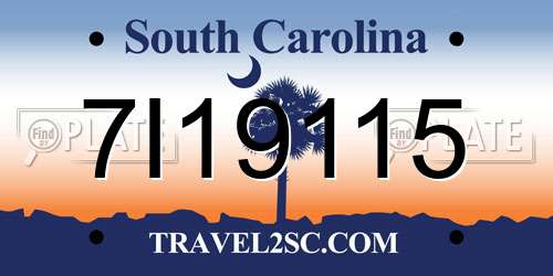 7I19115 South Carolina License Plate