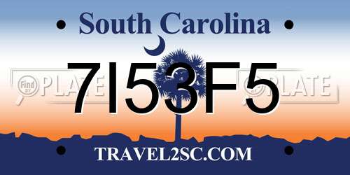 7I53F5 South Carolina License Plate