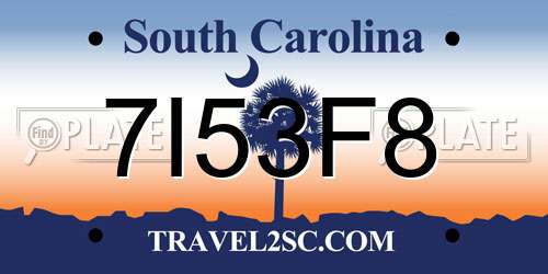 7I53F8 South Carolina License Plate