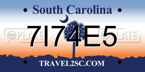 7I74E5 South Carolina License Plate
