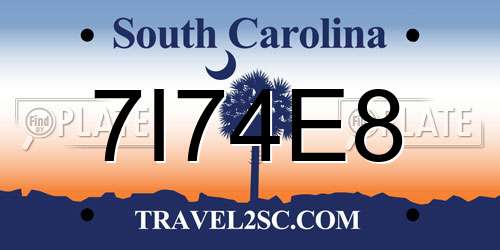 7I74E8 South Carolina License Plate