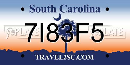 7I83F5 South Carolina License Plate
