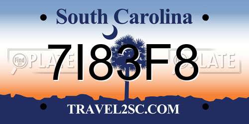 7I83F8 South Carolina License Plate