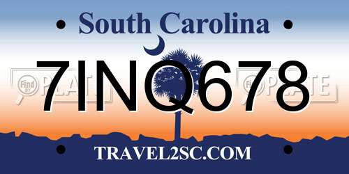 7INQ678 South Carolina License Plate