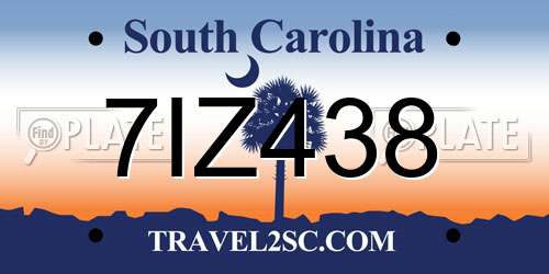 7IZ438 South Carolina License Plate