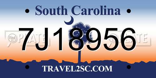 7J18956 South Carolina License Plate