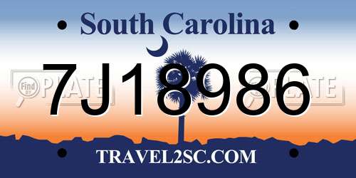 7J18986 South Carolina License Plate