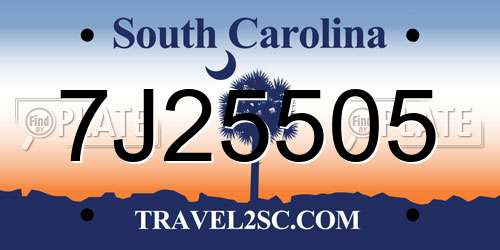 7J25505 South Carolina License Plate