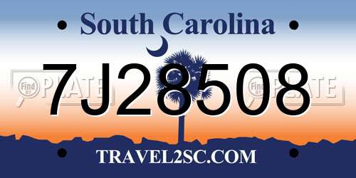 7J28508 South Carolina License Plate