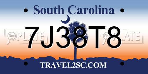 7J38T8 South Carolina License Plate