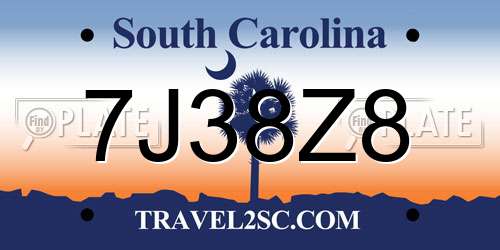 7J38Z8 South Carolina License Plate
