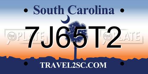 7J65T2 South Carolina License Plate