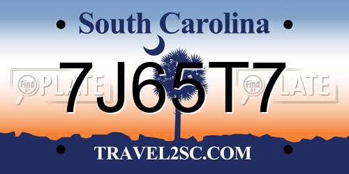 7J65T7 South Carolina License Plate
