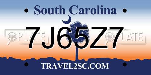 7J65Z7 South Carolina License Plate
