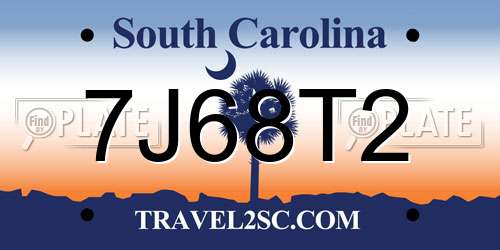 7J68T2 South Carolina License Plate