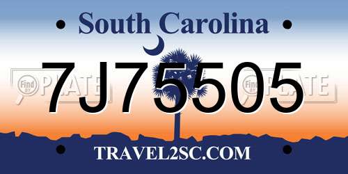 7J75505 South Carolina License Plate