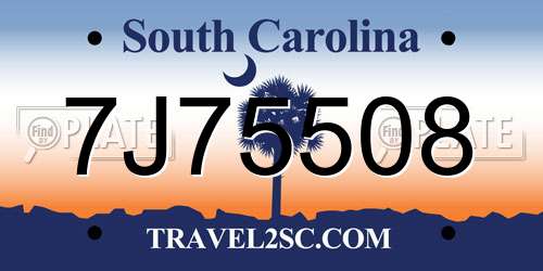 7J75508 South Carolina License Plate
