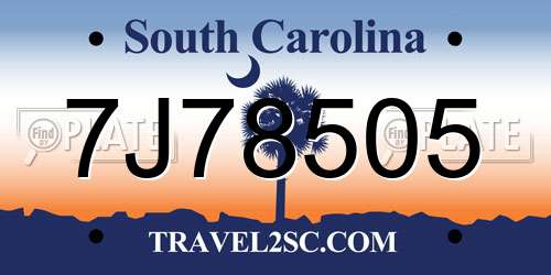 7J78505 South Carolina License Plate
