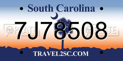 7J78508 South Carolina License Plate