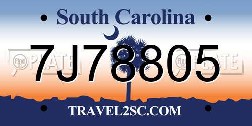 7J78805 South Carolina License Plate