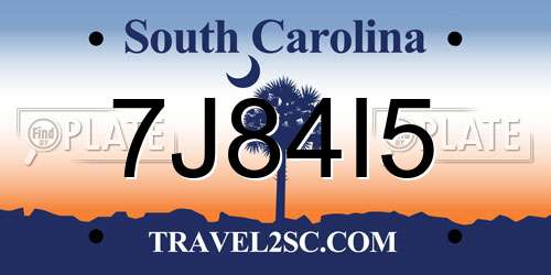 7J84I5 South Carolina License Plate
