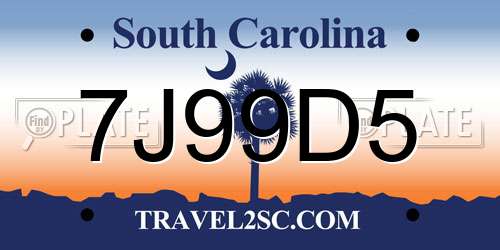 7J99D5 South Carolina License Plate