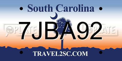 7JBA92 South Carolina License Plate