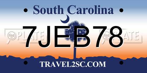 7JEB78 South Carolina License Plate