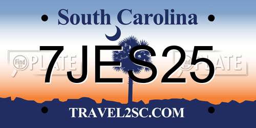 7JES25 South Carolina License Plate