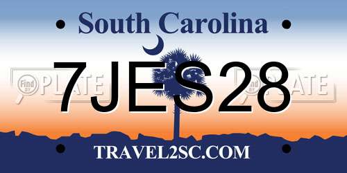 7JES28 South Carolina License Plate