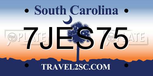 7JES75 South Carolina License Plate
