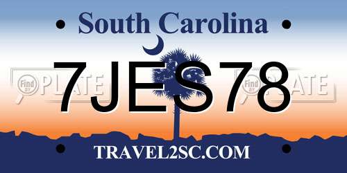 7JES78 South Carolina License Plate