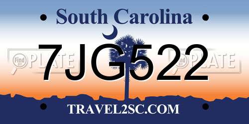 7JG522 South Carolina License Plate
