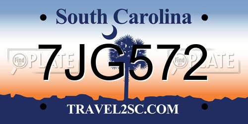 7JG572 South Carolina License Plate